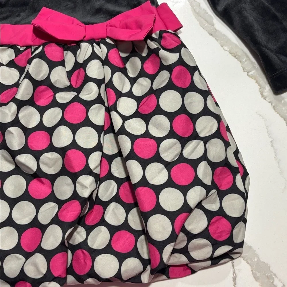OshKosh B’Gosh | Girls Black Velour Pink Polka Dot Mini Puff Skirt Dress Size 6